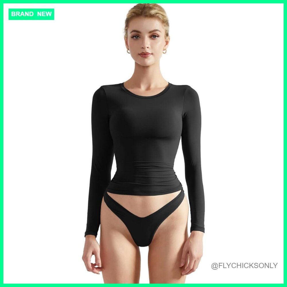 Double Lined Buttery Soft Polyamide Elastane Crop… - image 1